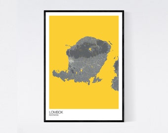 Lombok, Indonésie Map Art Print - De nombreux styles - Papier de qualité art - Livraison rapide - Affiche // Scandi // vintage // Rétro // Minimal