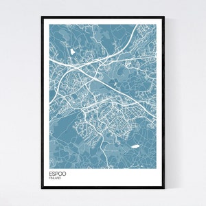 Espoo, Finland Map Art Print Many Colours 350gsm Art Quality Paper Fast Delivery Wall Art // Vintage // Retro // Minimal Pastel Blue