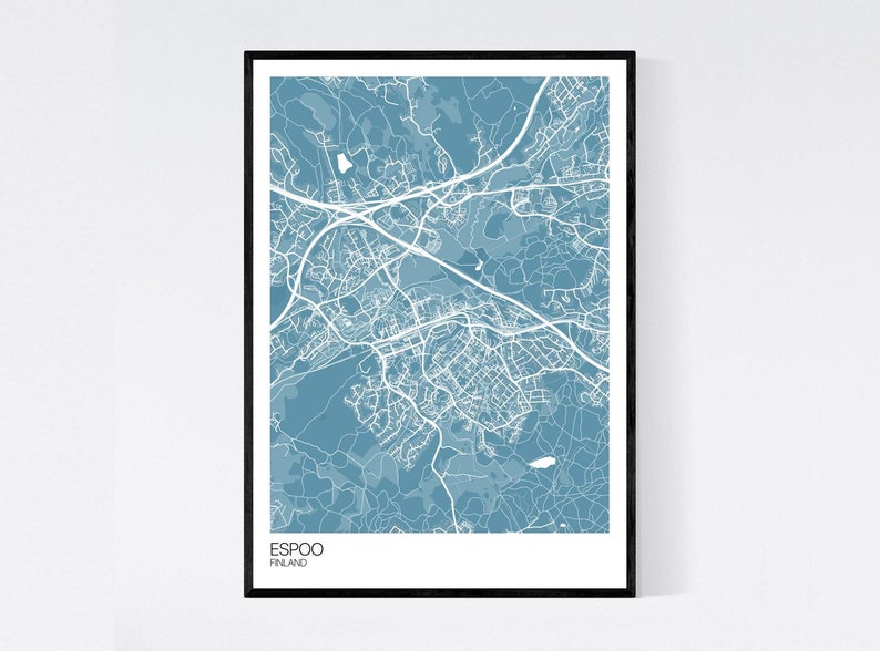 Espoo, Finland Map Art Print Many Colours 350gsm Art Quality Paper Fast Delivery Wall Art // Vintage // Retro // Minimal Pastel Blue