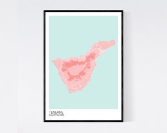 Tenerife, Canary Islands Map Art Print -  Many Colours - 350gsm Art Quality Paper - Fast Delivery - Scandi // Vintage // Retro // Minimal