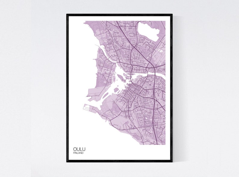 Oulu, Finland Map Art Print Many Colours 350gsm Art Quality Paper Fast Delivery Wall Art // Vintage // Retro // Minimal Pastel Purple