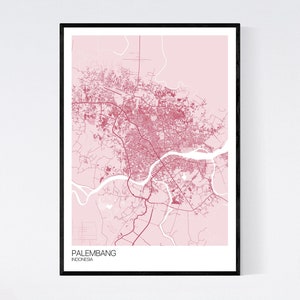 Palembang, Indonesia Map Art Print - Many Styles - Art Quality Paper - Fast Delivery - Poster // Scandi // Vintage // Retro // Minimal