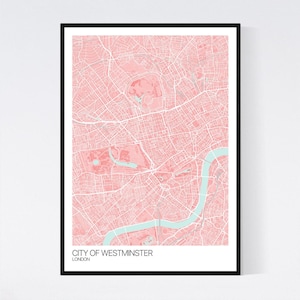 City of Westminster, London Map Art Print -  Many Colours - 350gsm Art Quality Paper - Fast Delivery - Scandi // Retro // Minimal