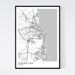 Sunshine Coast Map Print Many Colours Fast Delivery Scandi // Vintage ...