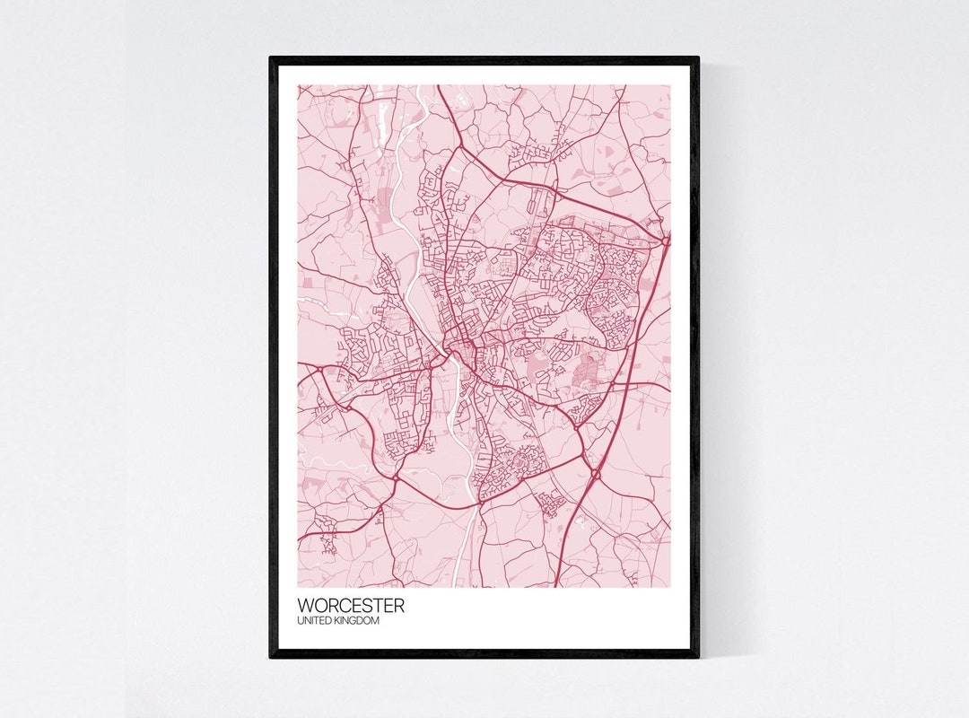 Worcester, United Kingdom City Map Art Print Many Colours 350gsm Art Quality Paper Fast Delivery ...