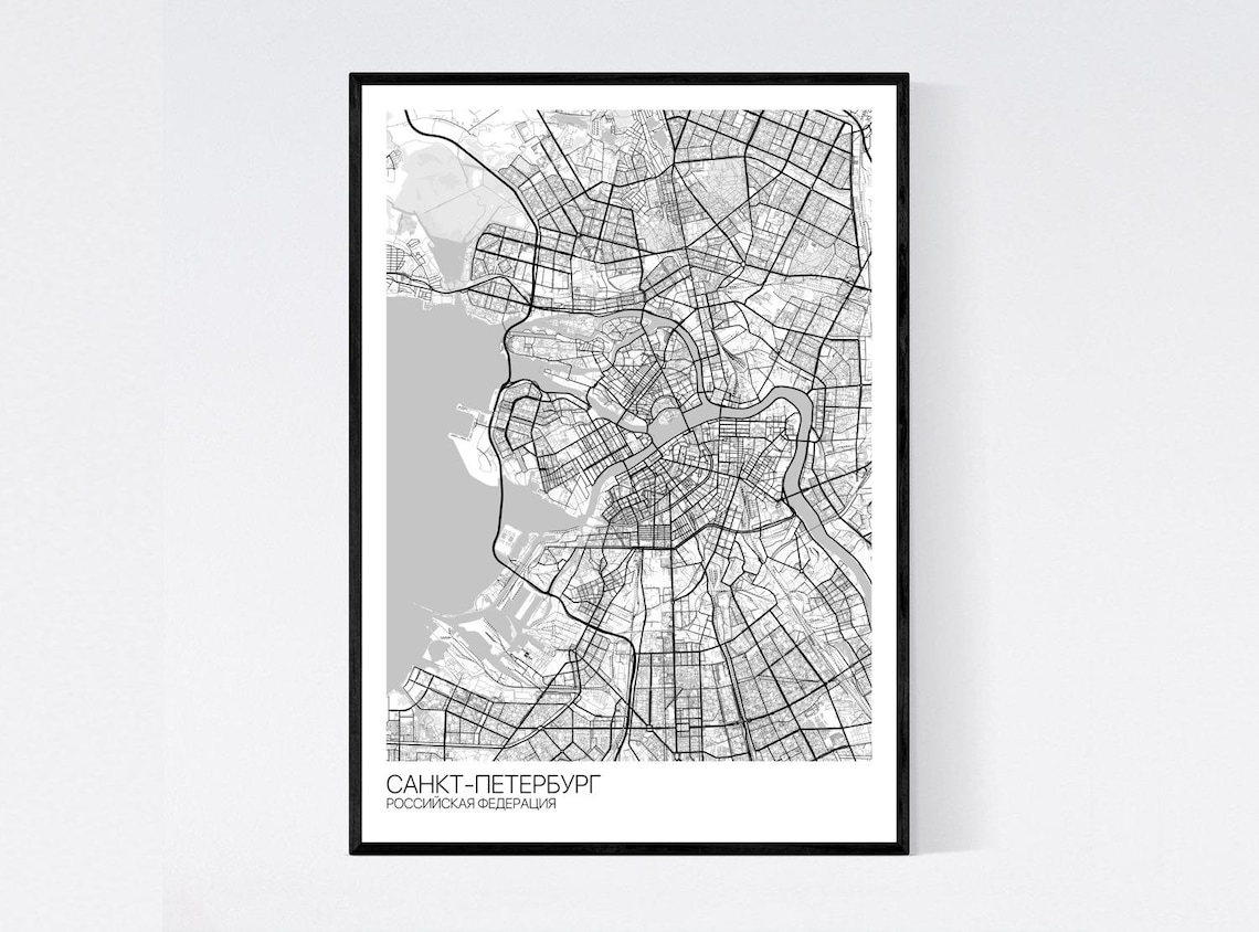 St Petersburg Russia Map Print Many Colours Fast Delivery | Etsy