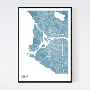 Oulu, Finland Map Art Print Many Colours 350gsm Art Quality Paper Fast Delivery Wall Art // Vintage // Retro // Minimal Pastel Blue