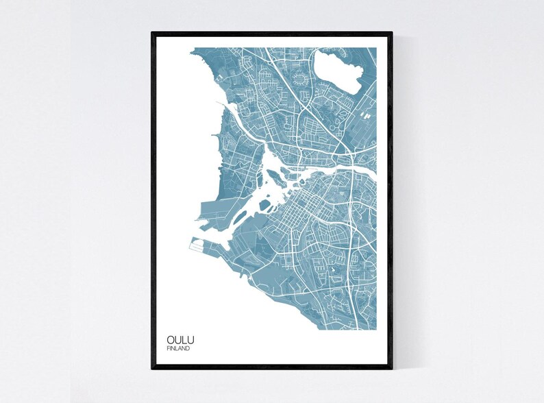 Oulu, Finland Map Art Print Many Colours 350gsm Art Quality Paper Fast Delivery Wall Art // Vintage // Retro // Minimal Pastel Blue