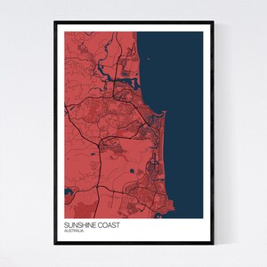 Sunshine Coast Map Print Many Colours Fast Delivery Scandi // Vintage ...