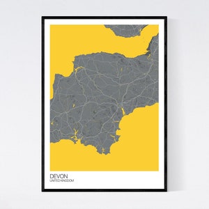 Devon, England Map Art Print - Many Styles - 350gsm Art Quality Paper - Fast Delivery - Scandi // Vintage // Retro // Minimal