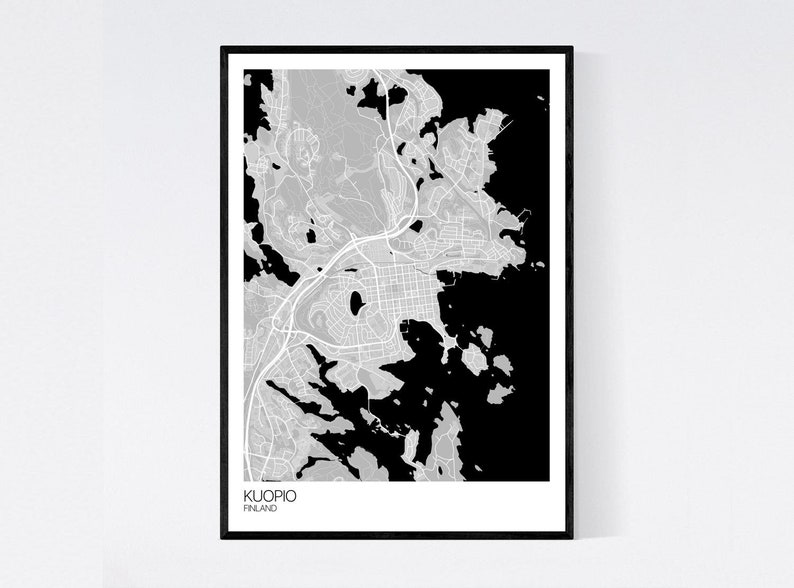 Kuopio, Finland Map Art Print Many Colours 350gsm Art Quality Paper Fast Delivery Wall Art // Vintage // Retro // Minimal Grey/Black