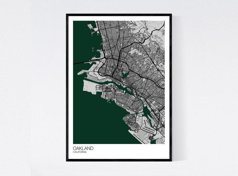 Oakland Kalifornien Karte Viele Farben gedruckt auf Kunst Grey/Green