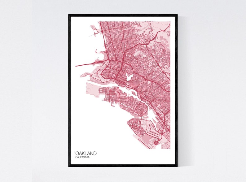 Oakland Kalifornien Karte Viele Farben gedruckt auf Kunst Pastel Red