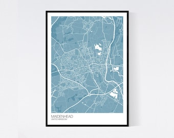 Maidenhead Map Print - Many Colours - 350gsm Art Quality Paper - Fast Delivery - Scandi // Vintage // Retro // Minimal - Customisable Text