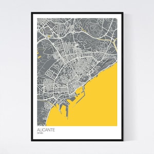 Alicante, Spain Map Art Print Many Colours 350gsm Art Quality Paper Fast Delivery Scandi ...