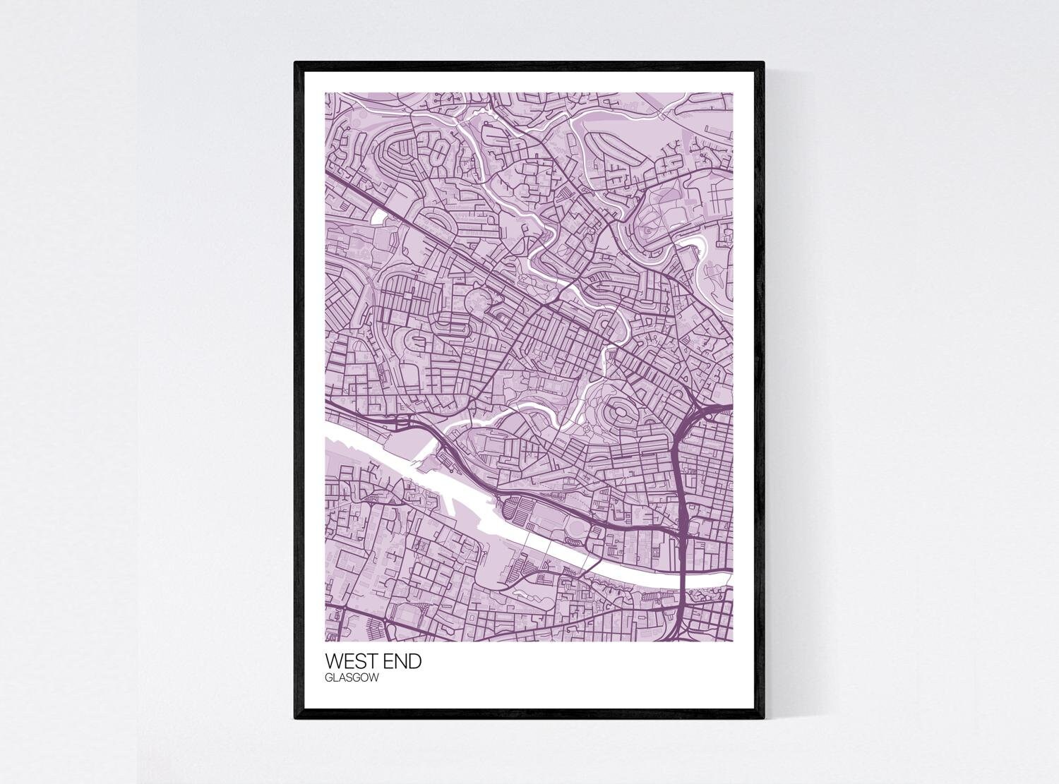 Glasgow West End Map West End Glasgow City Map Art Print Many Colours 350Gsm | Etsy Canada
