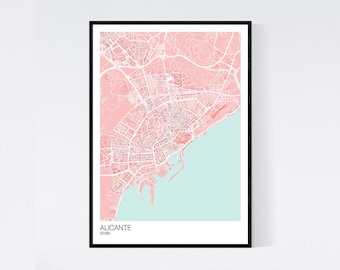 Alicante, Spain Map Art Print -  Many Colours - 350gsm Art Quality Paper - Fast Delivery - Scandi // Retro // Minimal // Wall Art