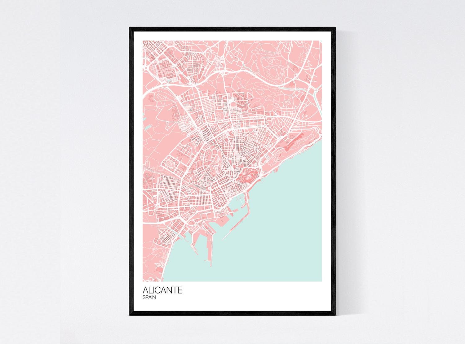 Alicante Spain Map Art Print Many Colours 350gsm Art | Etsy