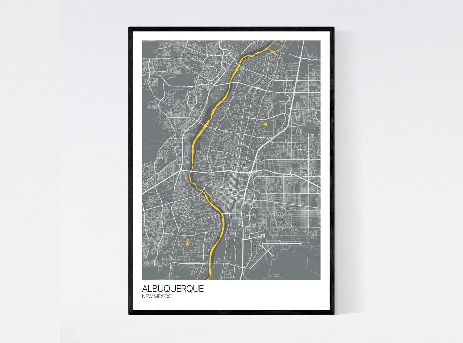 Albuquerque Map Print Many Colours Printed on Art Quality | Etsy