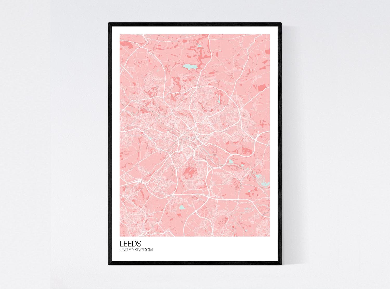 Leeds Map Print Many Colours Fast Delivery Scandi // | Etsy