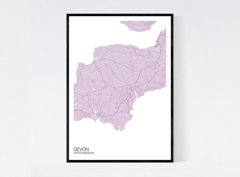 Devon, England Map Art Print Many Styles 350gsm Art Quality Paper Fast Delivery Scandi // Vintage // Retro // Minimal Pastel Purple
