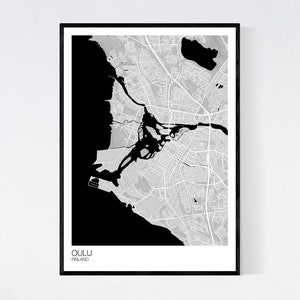 Oulu, Finland Map Art Print Many Colours 350gsm Art Quality Paper Fast Delivery Wall Art // Vintage // Retro // Minimal Grey/Black