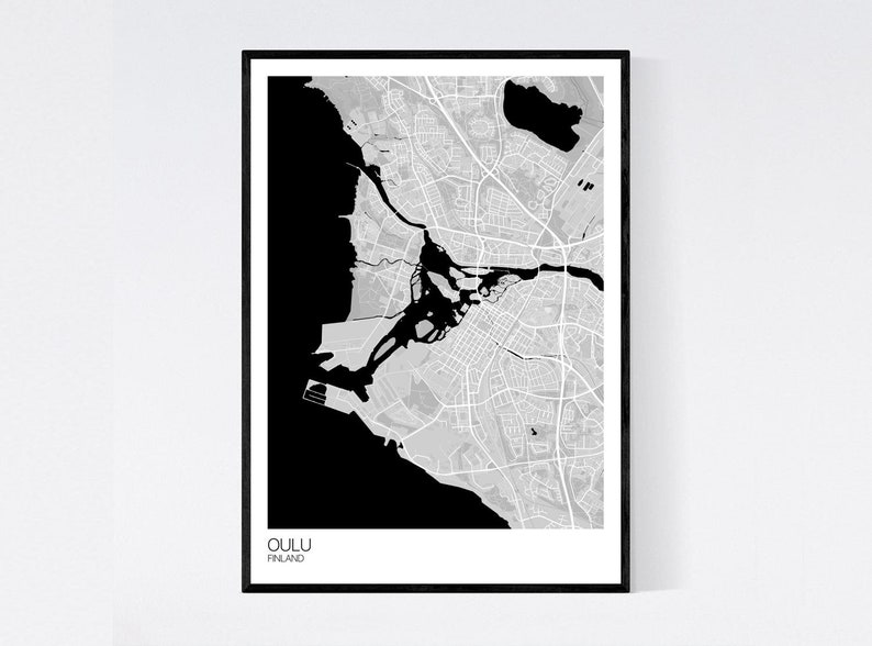 Oulu, Finland Map Art Print Many Colours 350gsm Art Quality Paper Fast Delivery Wall Art // Vintage // Retro // Minimal Grey/Black