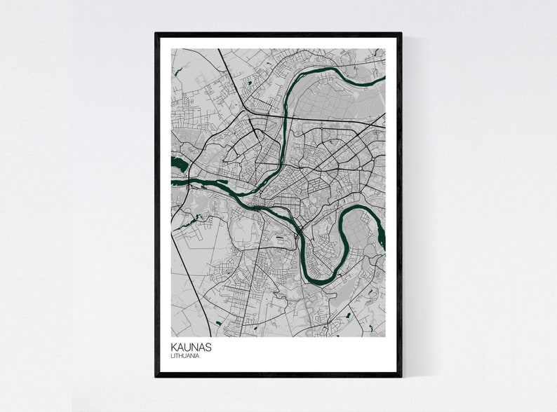 Kaunas Lithuania Map Art Print Many Styles 350gsm Art Etsy