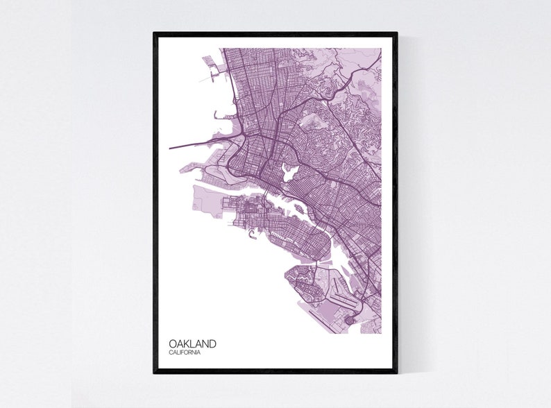 Oakland Kalifornien Karte Viele Farben gedruckt auf Kunst Pastel Purple