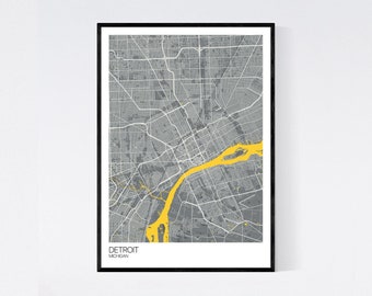 Detroit, Michigan Map Print - Many Colours - Printed on Art Quality Paper - Fast Delivery - Scandi // Vintage // Retro // Minimal