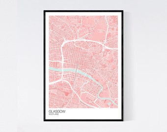Glasgow City Center Karte Kunstdruck - Viele Farben - 350gsm Kunst Qualitätspapier - Schnelle Lieferung - Scandi / Vintage / Retro