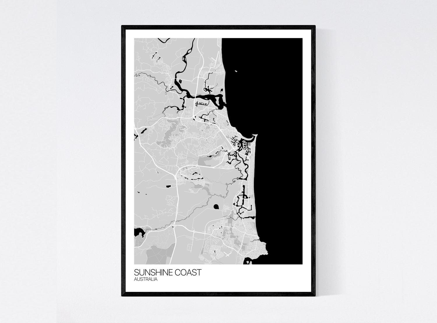 Sunshine Coast Map Print Many Colours Fast Delivery Etsy UK
