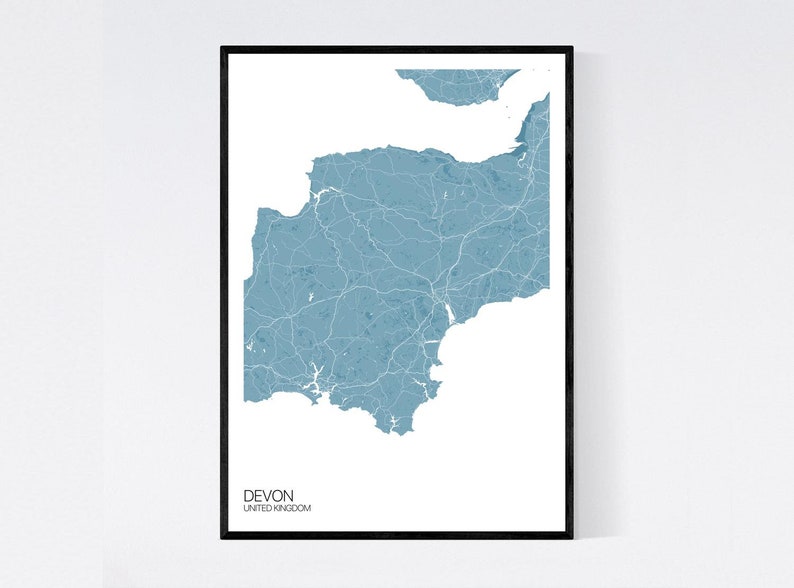 Devon, England Map Art Print Many Styles 350gsm Art Quality Paper Fast Delivery Scandi // Vintage // Retro // Minimal Pastel Blue