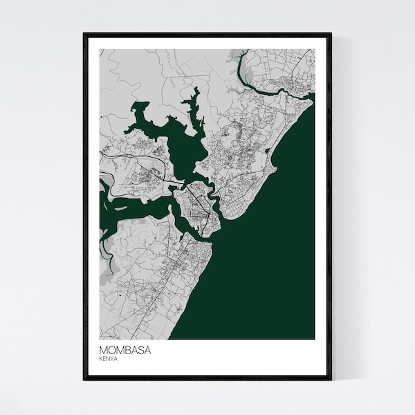 Mombasa, Kenya Map Art Print - Many Styles - Art Quality Paper - Fast Delivery - Poster // Scandi // Vintage // Retro // Minimal