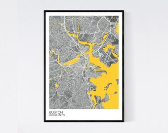 Boston, Massachusetts Map Print - Many Colours - Printed on Art Quality Paper - Fast Delivery - Scandi // Vintage // Retro // Minimal