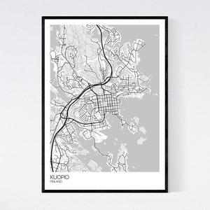 Kuopio, Finland Map Art Print Many Colours 350gsm Art Quality Paper Fast Delivery Wall Art // Vintage // Retro // Minimal White/Grey