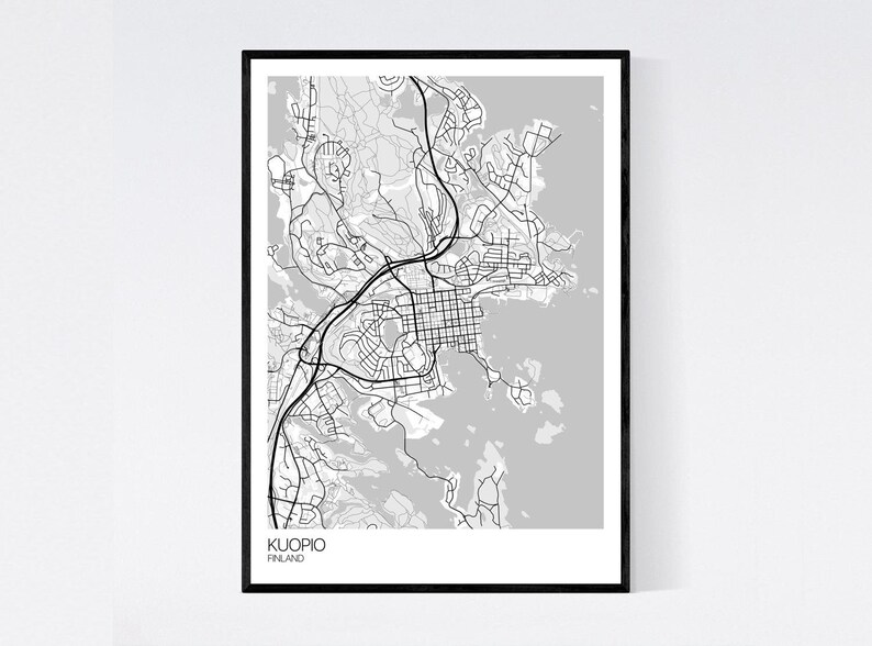 Kuopio, Finland Map Art Print Many Colours 350gsm Art Quality Paper Fast Delivery Wall Art // Vintage // Retro // Minimal White/Grey