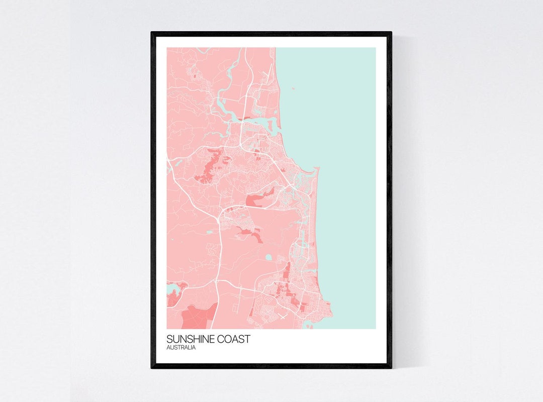 Sunshine Coast Map Print Many Colours Fast Delivery Scandi // Vintage ...