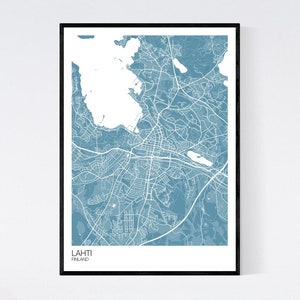 Lahti, Finland Map Art Print Many Colours 350gsm Art Quality Paper Fast Delivery Wall Art // Vintage // Retro // Minimal Pastel Blue