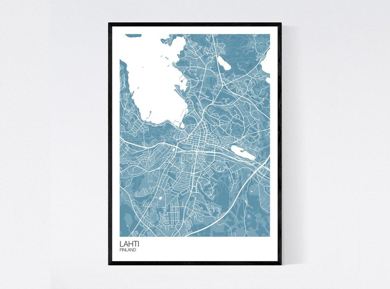 Lahti, Finland Map Art Print Many Colours 350gsm Art Quality Paper Fast Delivery Wall Art // Vintage // Retro // Minimal Pastel Blue