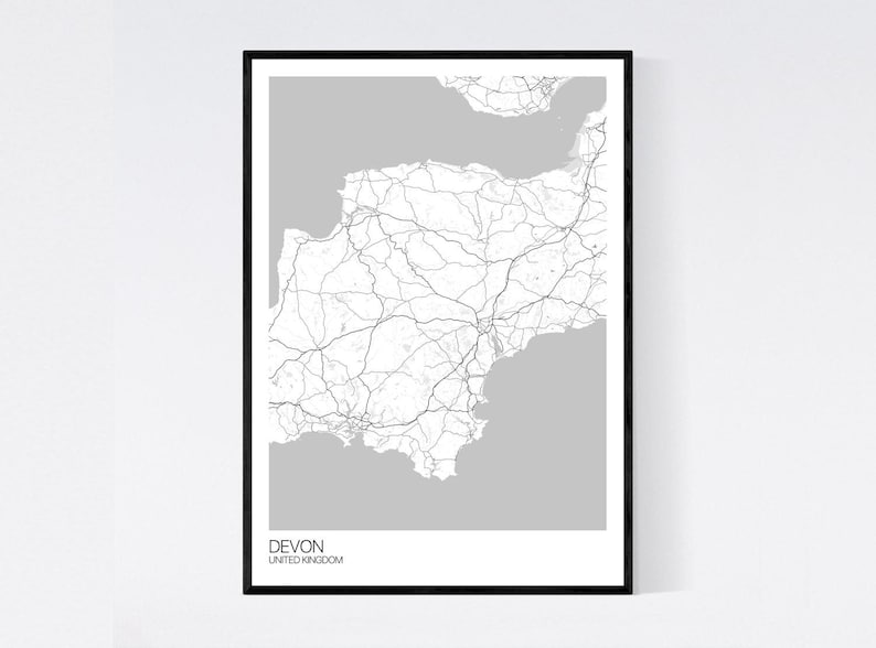 Devon, England Map Art Print Many Styles 350gsm Art Quality Paper Fast Delivery Scandi // Vintage // Retro // Minimal White/Grey