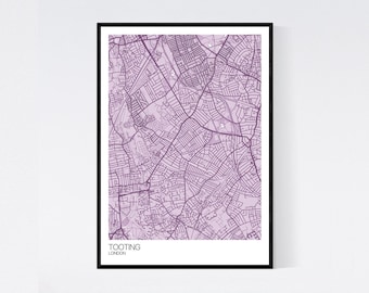 Tooting, London Map Art Print - Viele Farben - 350gsm Kunst Qualitätspapier - Schnelle Lieferung - Scandi / Retro