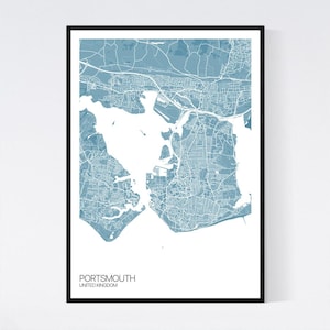 Portsmouth, United Kingdom City Map Art Print - Many Colours - 350gsm Art Quality Paper - Fast Delivery - Scandi // Vintage // Minimal