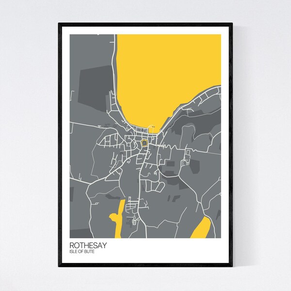 Rothesay, Isle of Bute Map Art Print - Many Colours - 350gsm Art Quality Paper - Fast Delivery - Scandi // Vintage // Retro // Minimal