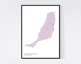 Fuerteventura, Canary Islands Map Art Print -  Many Colours - 350gsm Art Quality Paper - Fast Delivery - Scandi // Retro // Minimal