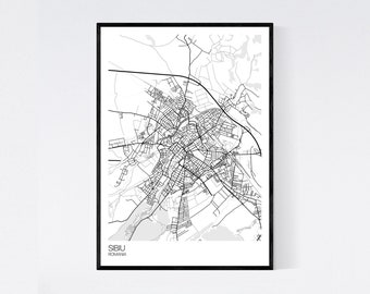 Sibiu, Roumanie Map Art Print - De nombreux styles - 350gsm Art Quality Paper - Livraison rapide - Scandi // vintage // Retro // Minimal
