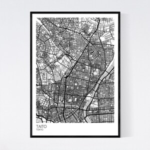 Taito, Tokyo Map Print Many Colours Fast Delivery Scandi // Vintage // Retro // Poster Printed on Art Quality Paper White/Grey