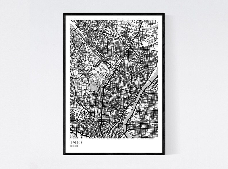 Taito, Tokyo Map Print Many Colours Fast Delivery Scandi // Vintage // Retro // Poster Printed on Art Quality Paper White/Grey