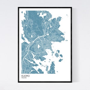 Kuopio, Finland Map Art Print Many Colours 350gsm Art Quality Paper Fast Delivery Wall Art // Vintage // Retro // Minimal Pastel Blue