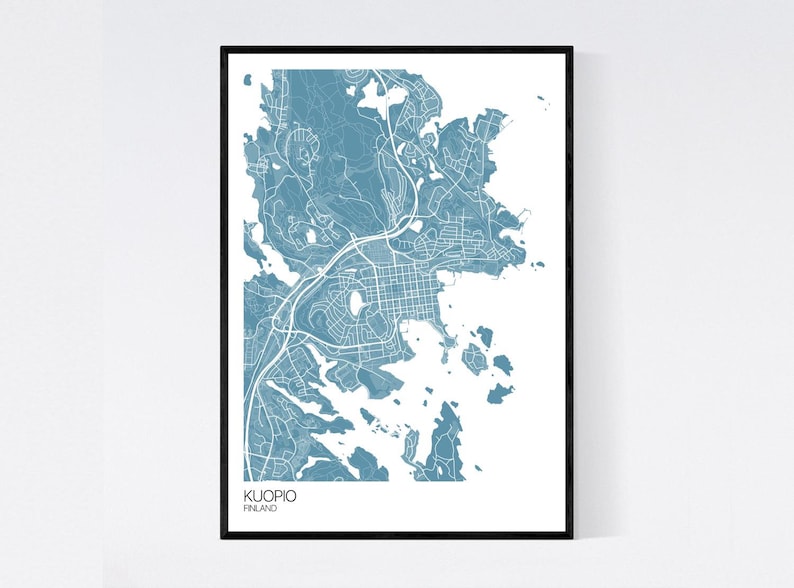 Kuopio, Finland Map Art Print Many Colours 350gsm Art Quality Paper Fast Delivery Wall Art // Vintage // Retro // Minimal Pastel Blue